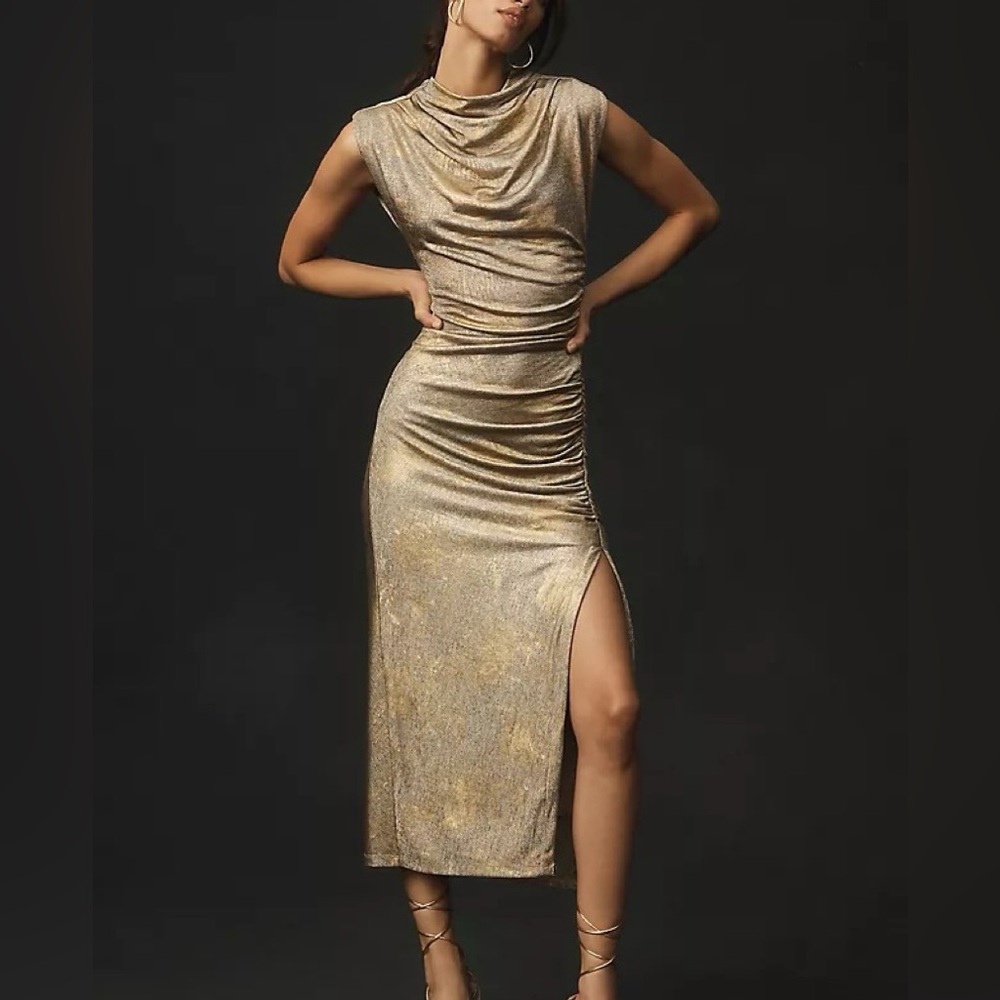 Anthropologie Gold Midi Dress